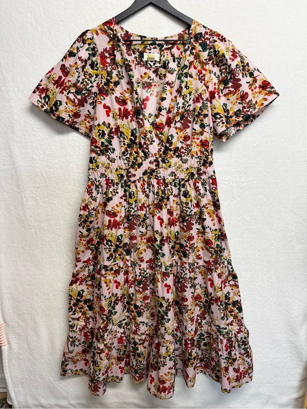 Anthropologie Maeve Dress XL The Somerset Maxi In Pink Floral 3 Tier Cotton